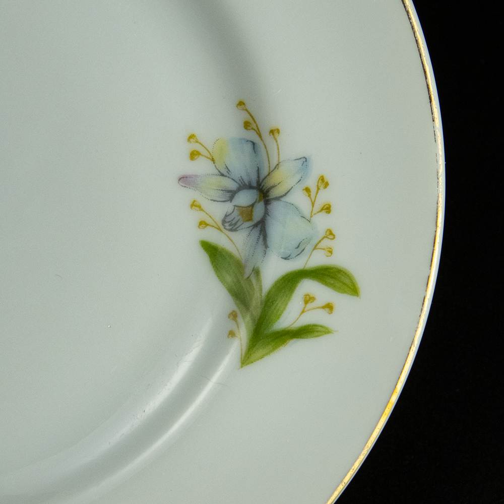 大同瓷器 青藍色 蝴蝶蘭 描金邊 瓷盤 平盤 小碟-細節圖3