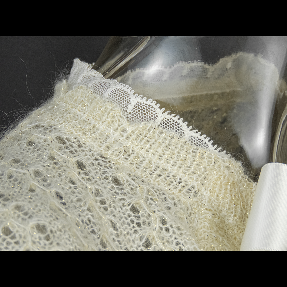 維多利亞的秘密Victoria＇s Secret米色繫帶蝴蝶結蕾絲拼接金蔥短袖針織外套 S號-細節圖5