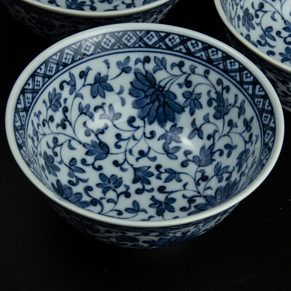 早期 日本 高峰窯藍綠色花草陶瓷碗 中碗 80/件-細節圖2