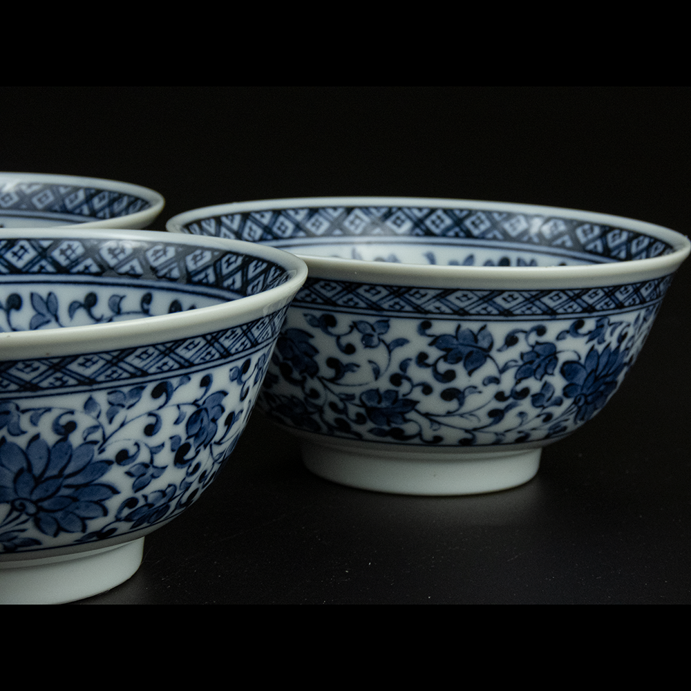 早期 日本 高峰窯藍綠色花草陶瓷碗 中碗 80/件-細節圖3