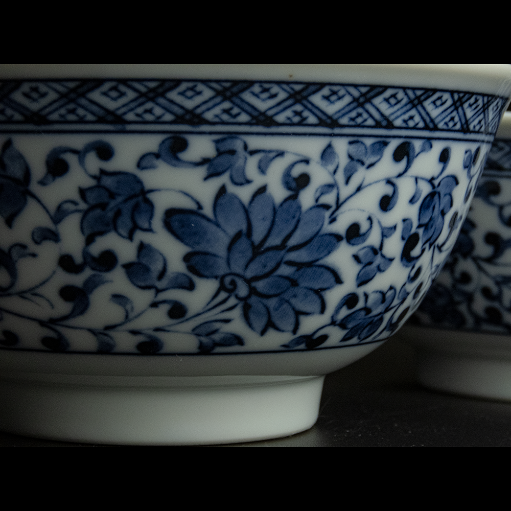 早期 日本 高峰窯藍綠色花草陶瓷碗 中碗 80/件-細節圖4