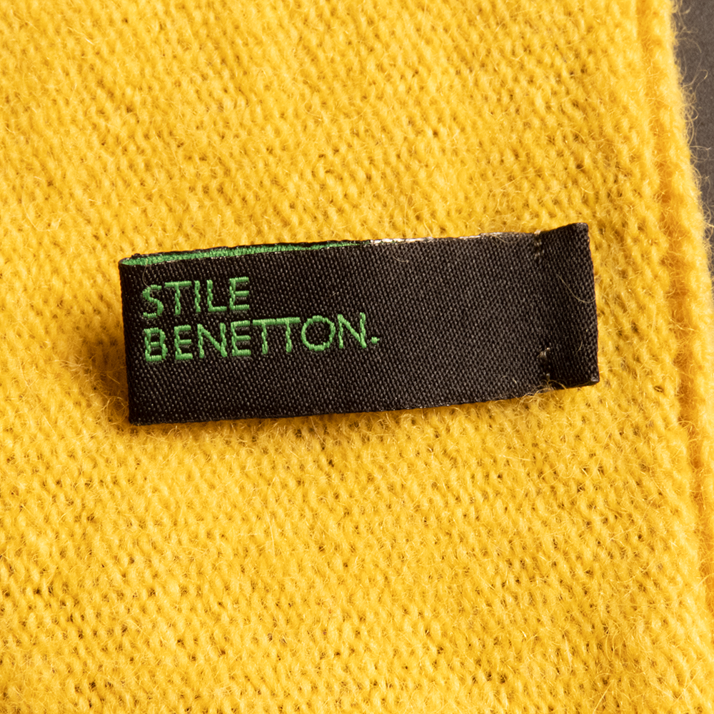 義大利品牌United Colors of Benetton 班尼頓黃色羊毛澎澎五分袖長版毛衣-細節圖5