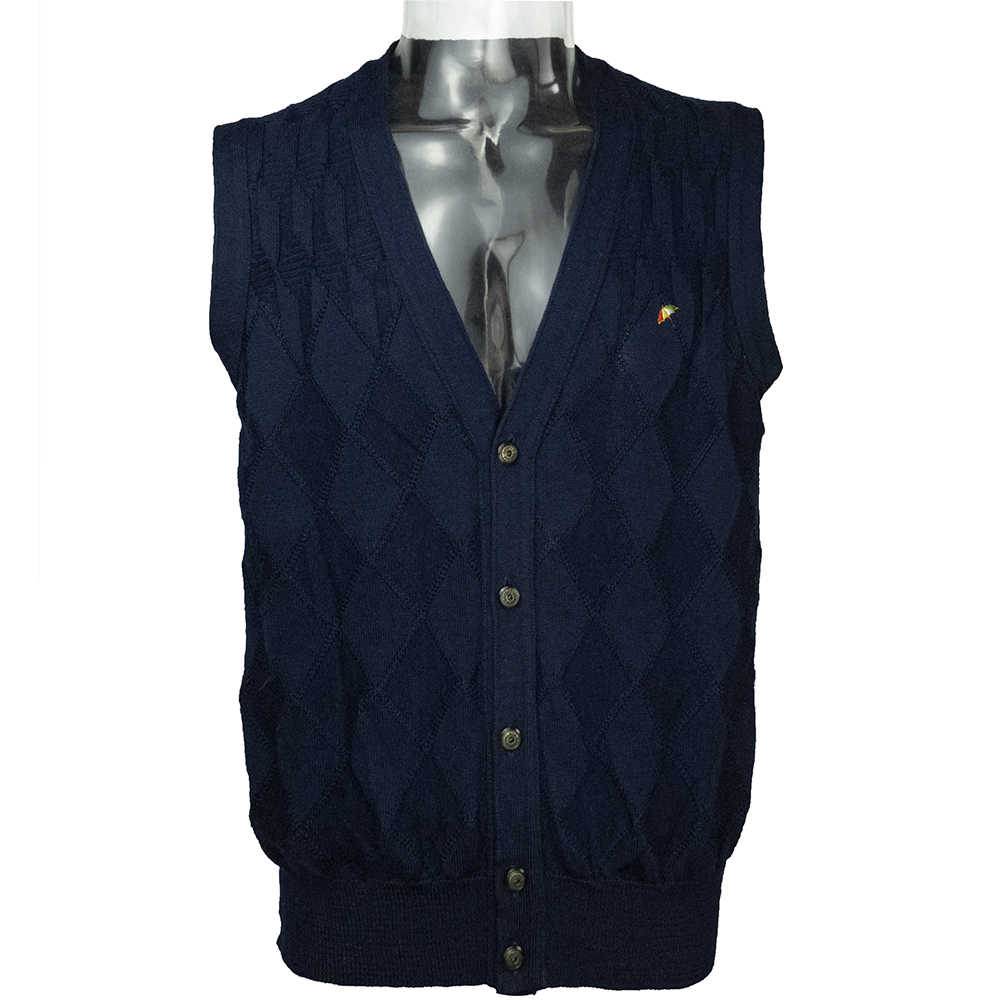 美國Arnold Palmer雨傘牌藏青色純羊毛漁網格勾花針織背心外套 XL號-細節圖2