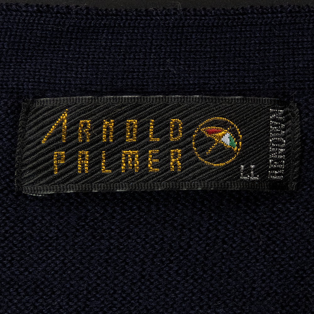 美國Arnold Palmer雨傘牌藏青色純羊毛漁網格勾花針織背心外套 XL號-細節圖7