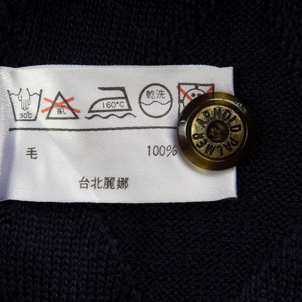 美國Arnold Palmer雨傘牌藏青色純羊毛漁網格勾花針織背心外套 XL號-細節圖8
