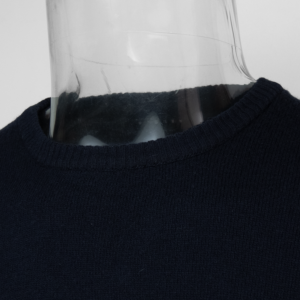 法國品牌SISLEY藏青色純羊毛素面圓領長袖毛衣 XL號-細節圖3