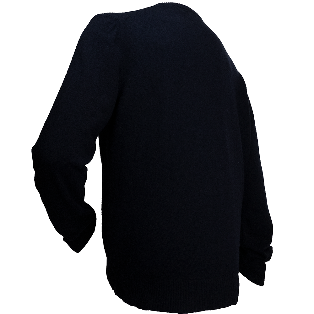 法國品牌SISLEY藏青色純羊毛素面圓領長袖毛衣 XL號-細節圖4