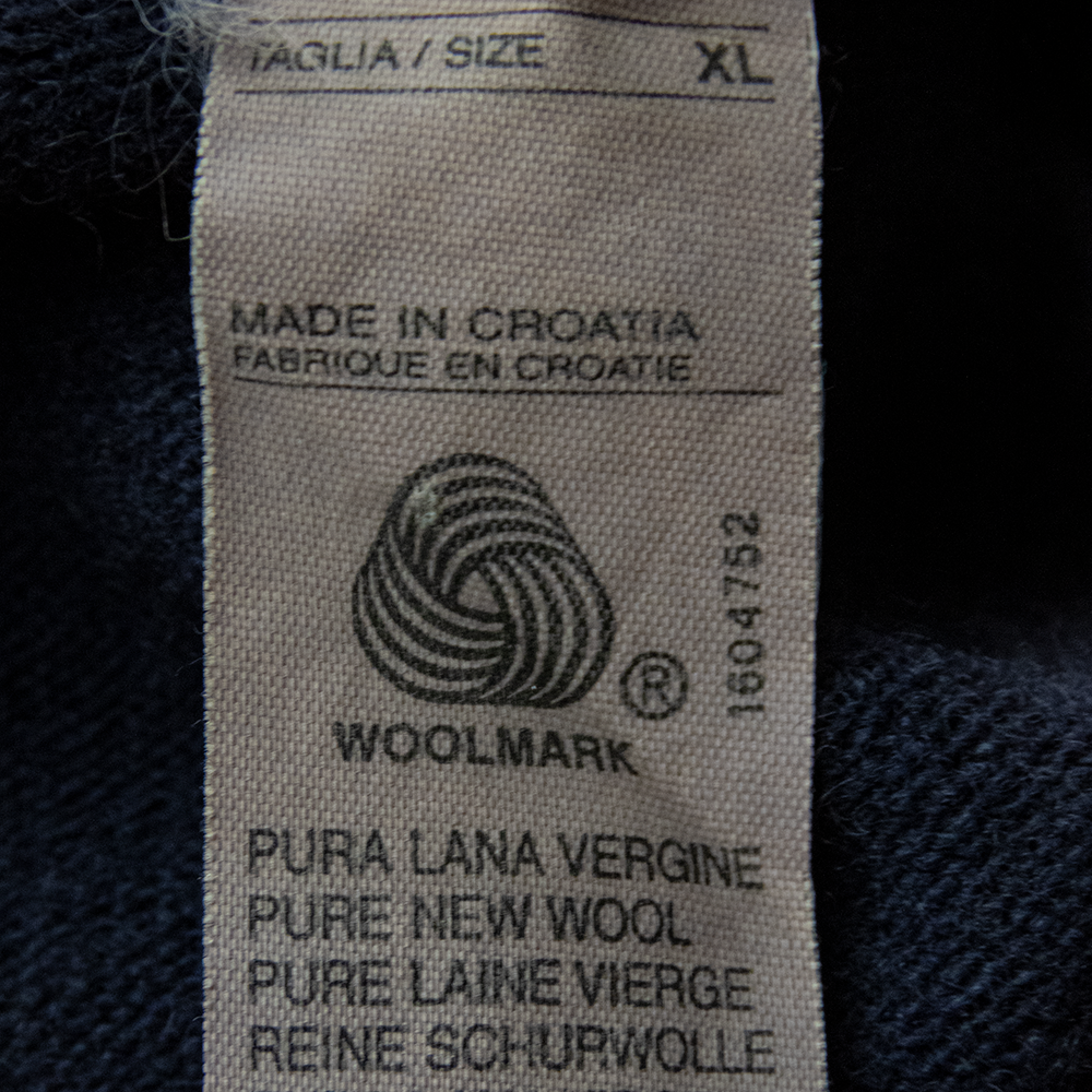 法國品牌SISLEY藏青色純羊毛素面圓領長袖毛衣 XL號-細節圖7