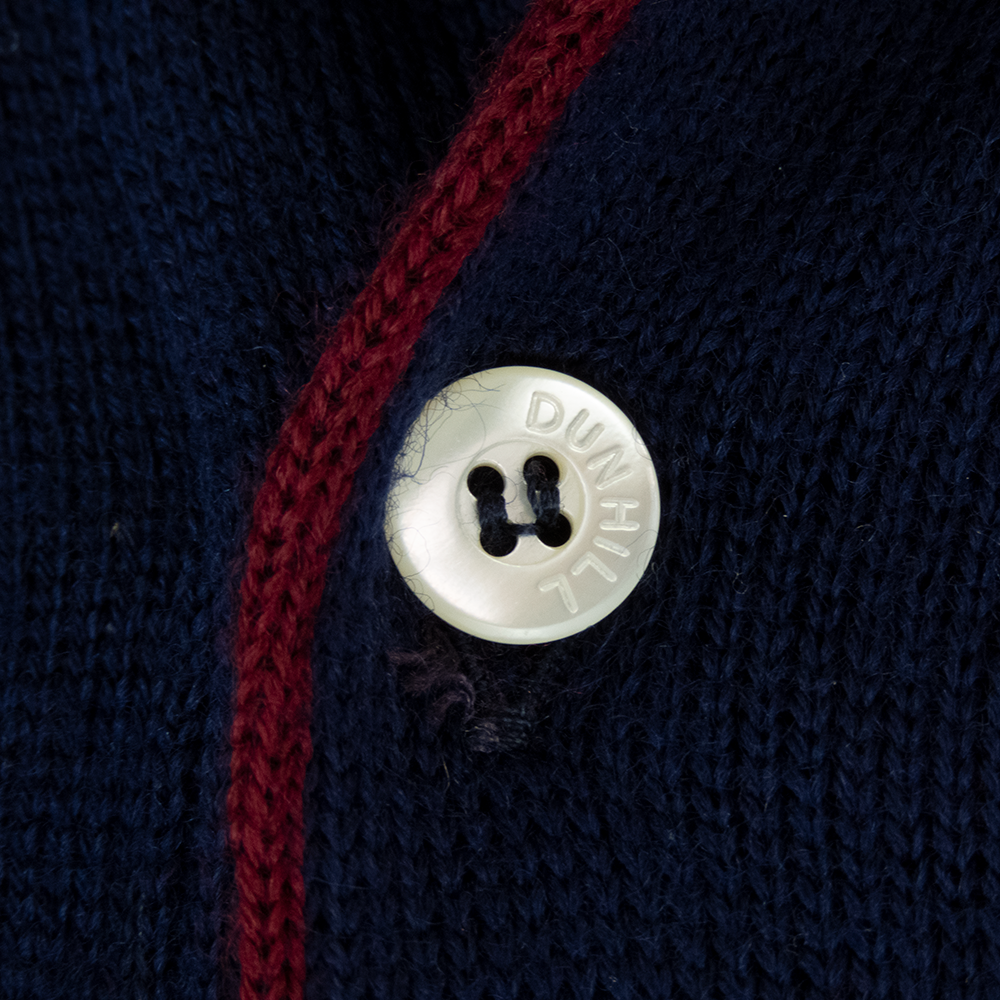 英國著名男性時尚品牌dunhill 深藍色純羊毛素面POLO領長袖毛衣 L號 義大利製-細節圖5