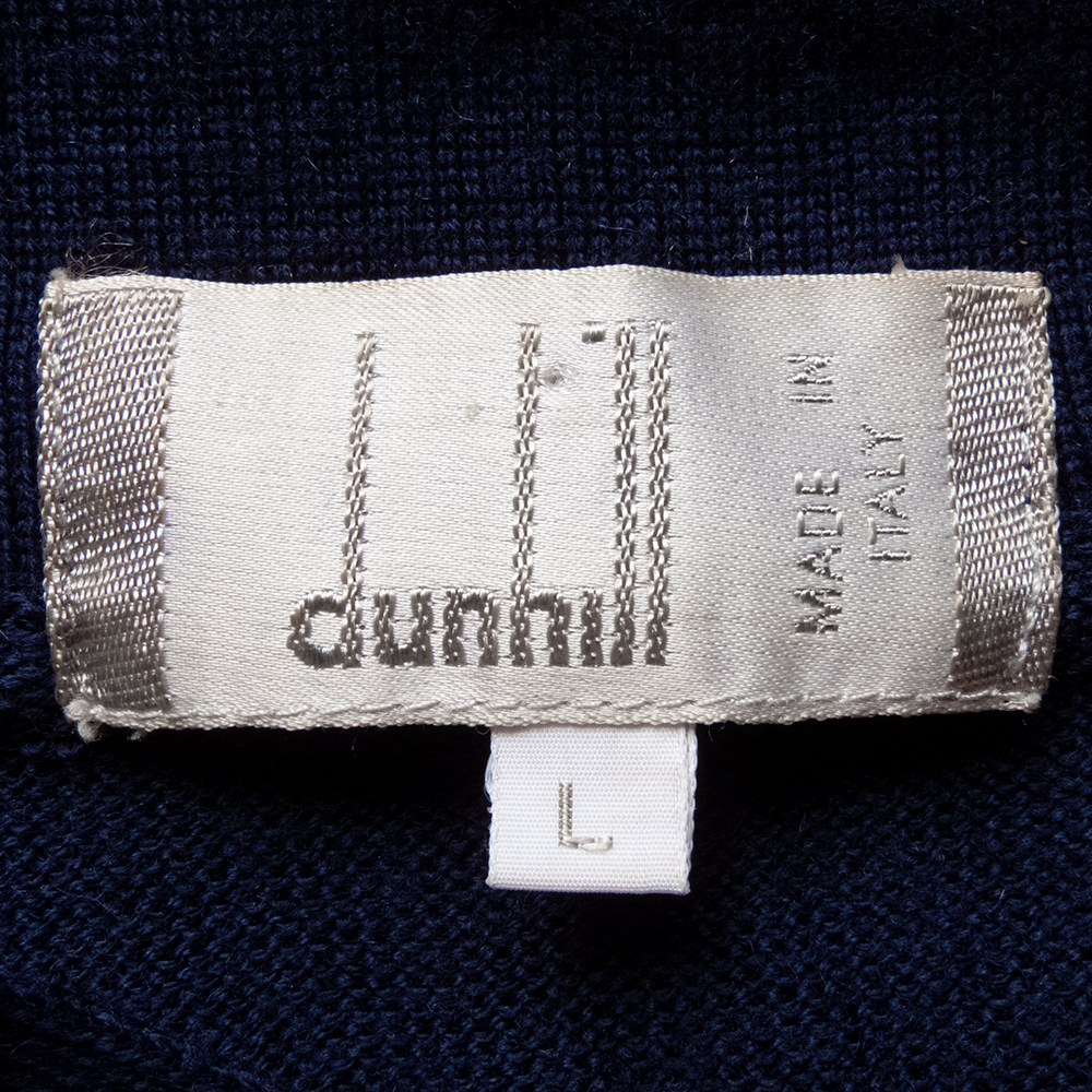英國著名男性時尚品牌dunhill 深藍色純羊毛素面POLO領長袖毛衣 L號 義大利製-細節圖7
