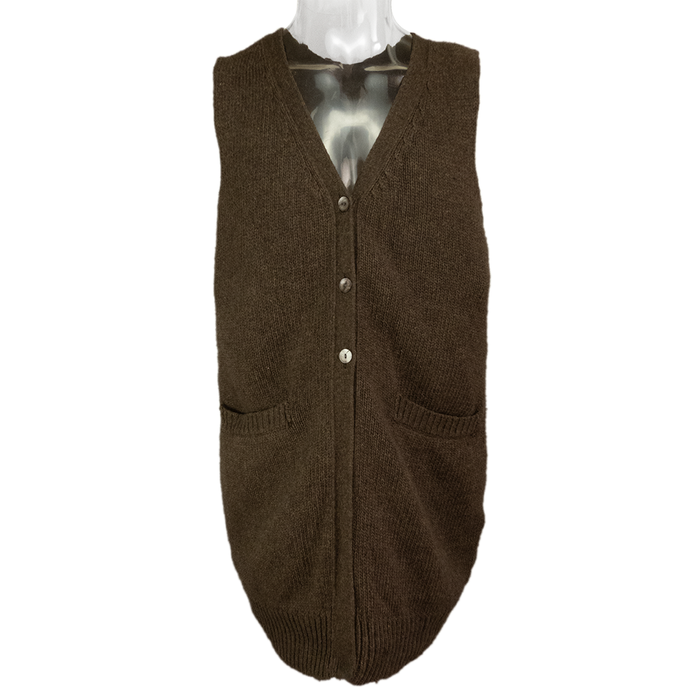 日本品牌EP深駝色粗針織背後拼接設計無袖長版背心外套 Free Size-細節圖2