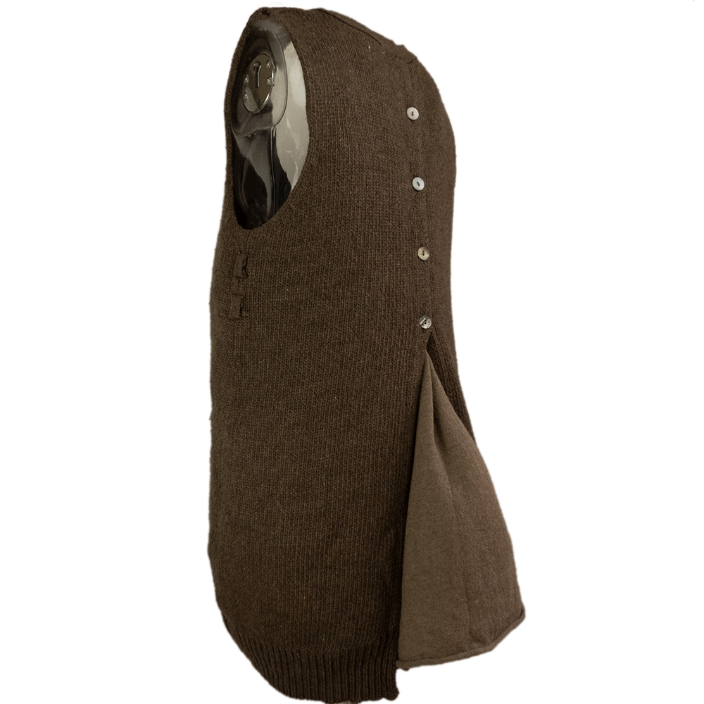 日本品牌EP深駝色粗針織背後拼接設計無袖長版背心外套 Free Size-細節圖3