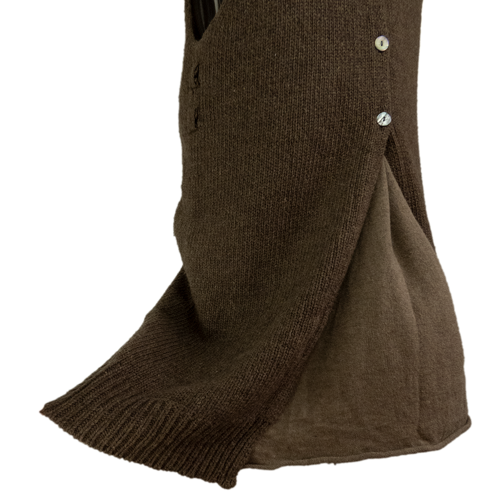 日本品牌EP深駝色粗針織背後拼接設計無袖長版背心外套 Free Size-細節圖5