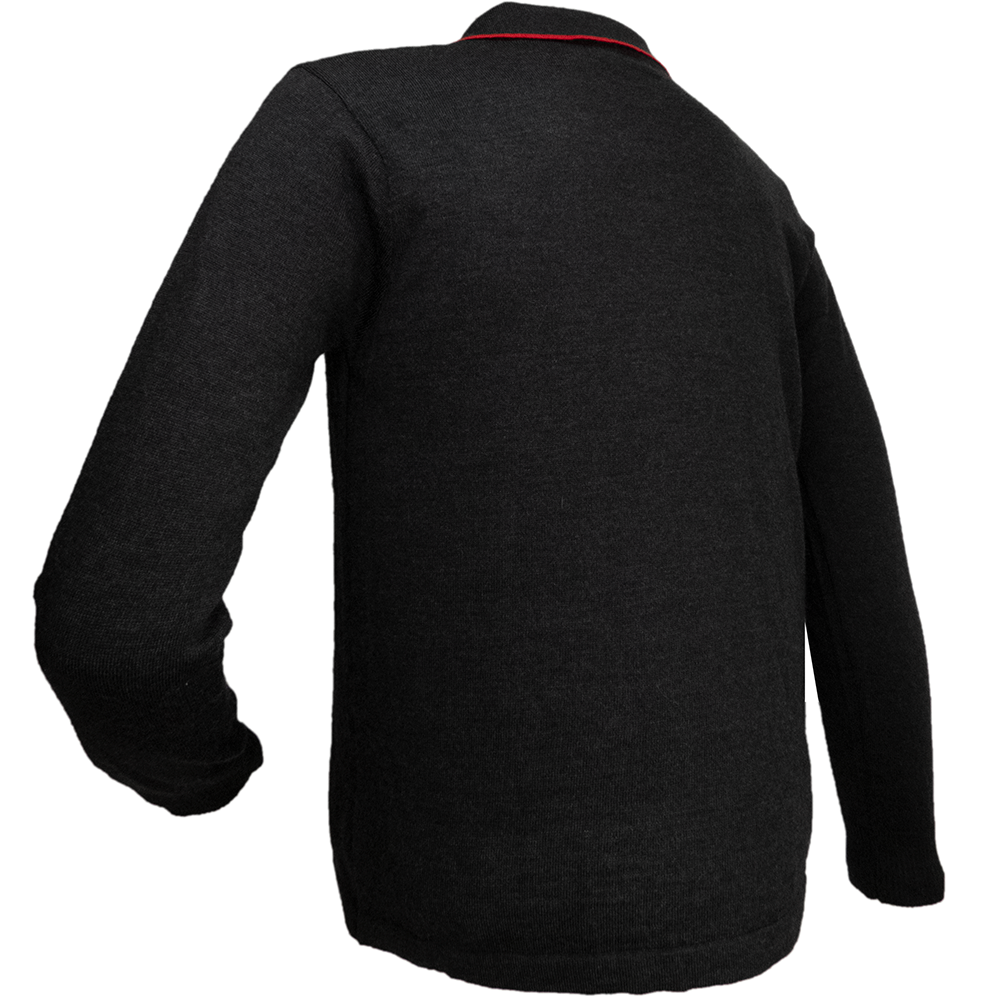 義大利品牌EDWINA古銀色美麗諾純羊毛素面POLO領長袖毛衣 義大利製 有墊肩-細節圖5