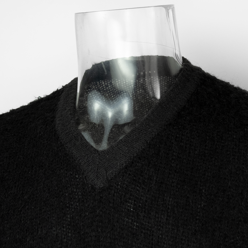 法國品牌SISLEY黑色羊毛拼接V領長袖毛衣-細節圖3