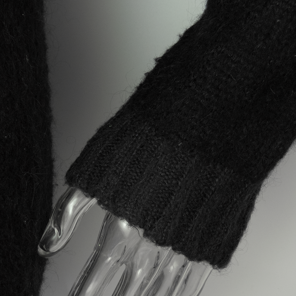 法國品牌SISLEY黑色羊毛拼接V領長袖毛衣-細節圖4