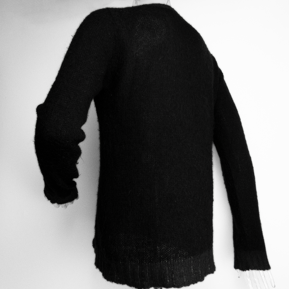 法國品牌SISLEY黑色羊毛拼接V領長袖毛衣-細節圖5