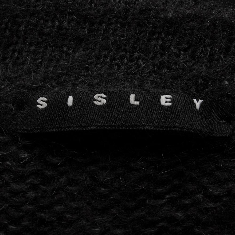 法國品牌SISLEY黑色羊毛拼接V領長袖毛衣-細節圖6