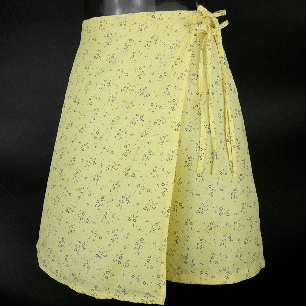 古著 STUDIO 1991 檸檬黃色繫帶蝴蝶結短褲裙-細節圖2