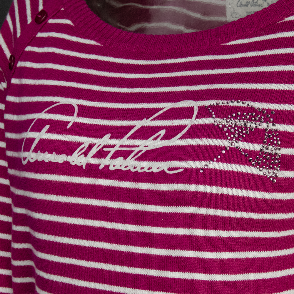 美國Arnold Palmer雨傘牌紫紅色條紋不對稱領口長袖針織衫 38號-細節圖5