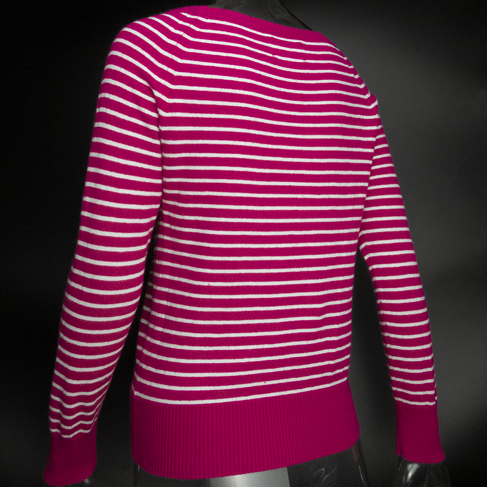 美國Arnold Palmer雨傘牌紫紅色條紋不對稱領口長袖針織衫 38號-細節圖6