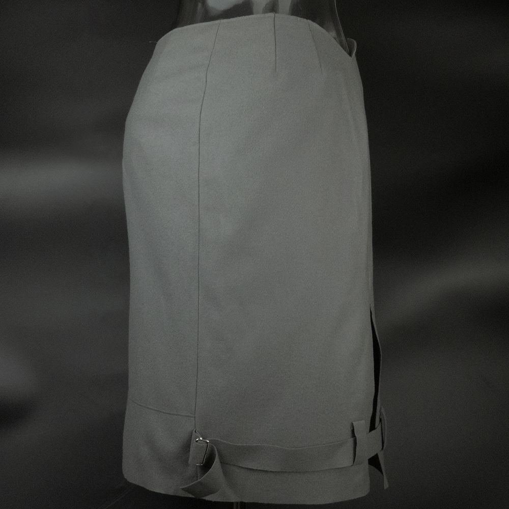 義大利品牌CoSTUME NATIONAL灰色羊毛花苞扣帶開岔及膝裙 38號 義大利製-細節圖3