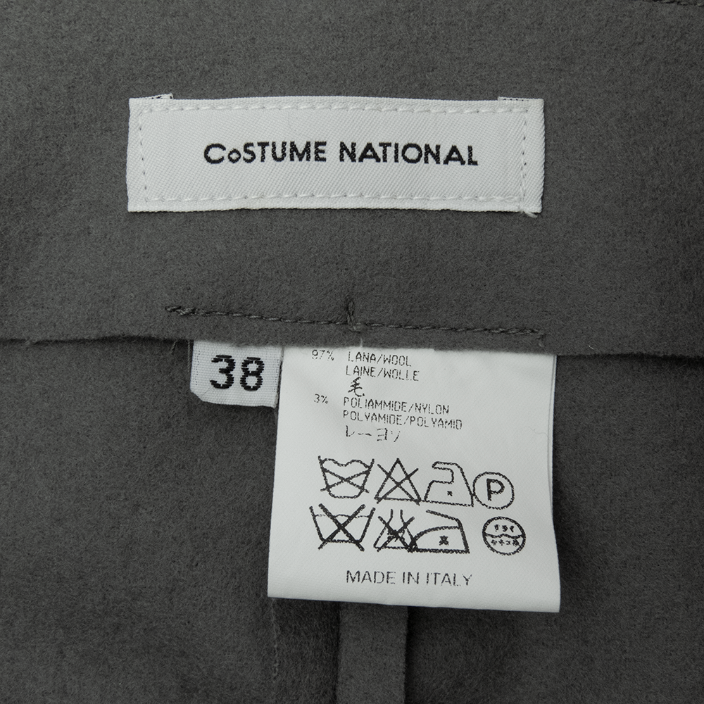 義大利品牌CoSTUME NATIONAL灰色羊毛花苞扣帶開岔及膝裙 38號 義大利製-細節圖6