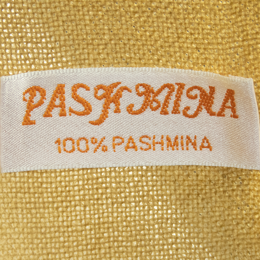 100%超細羊毛PASHMINA綿羊絨羊毛金黃色漸層流蘇圍巾-細節圖3