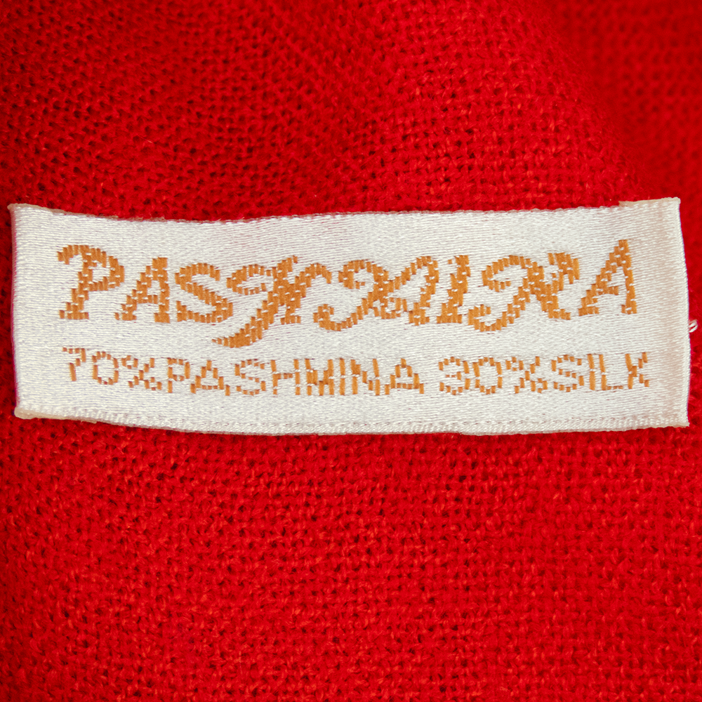 70%超細羊毛PASHMINA綿羊絨羊毛紅色流蘇圍巾-細節圖4