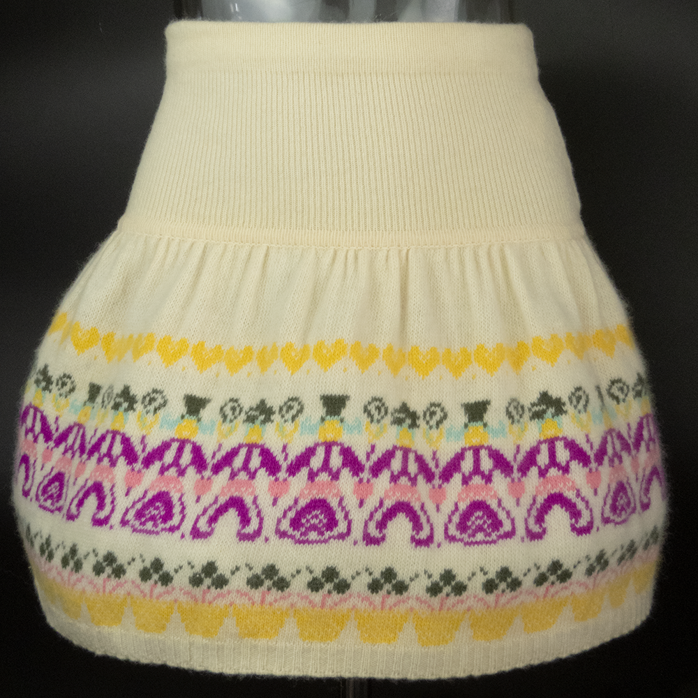 義大利品牌United Colors of Benetton 班尼頓鵝黃色羊毛圖騰織紋高腰短裙 義大利製-細節圖2