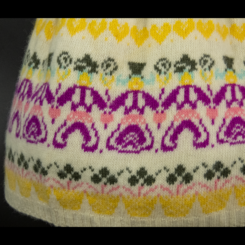 義大利品牌United Colors of Benetton 班尼頓鵝黃色羊毛圖騰織紋高腰短裙 義大利製-細節圖3