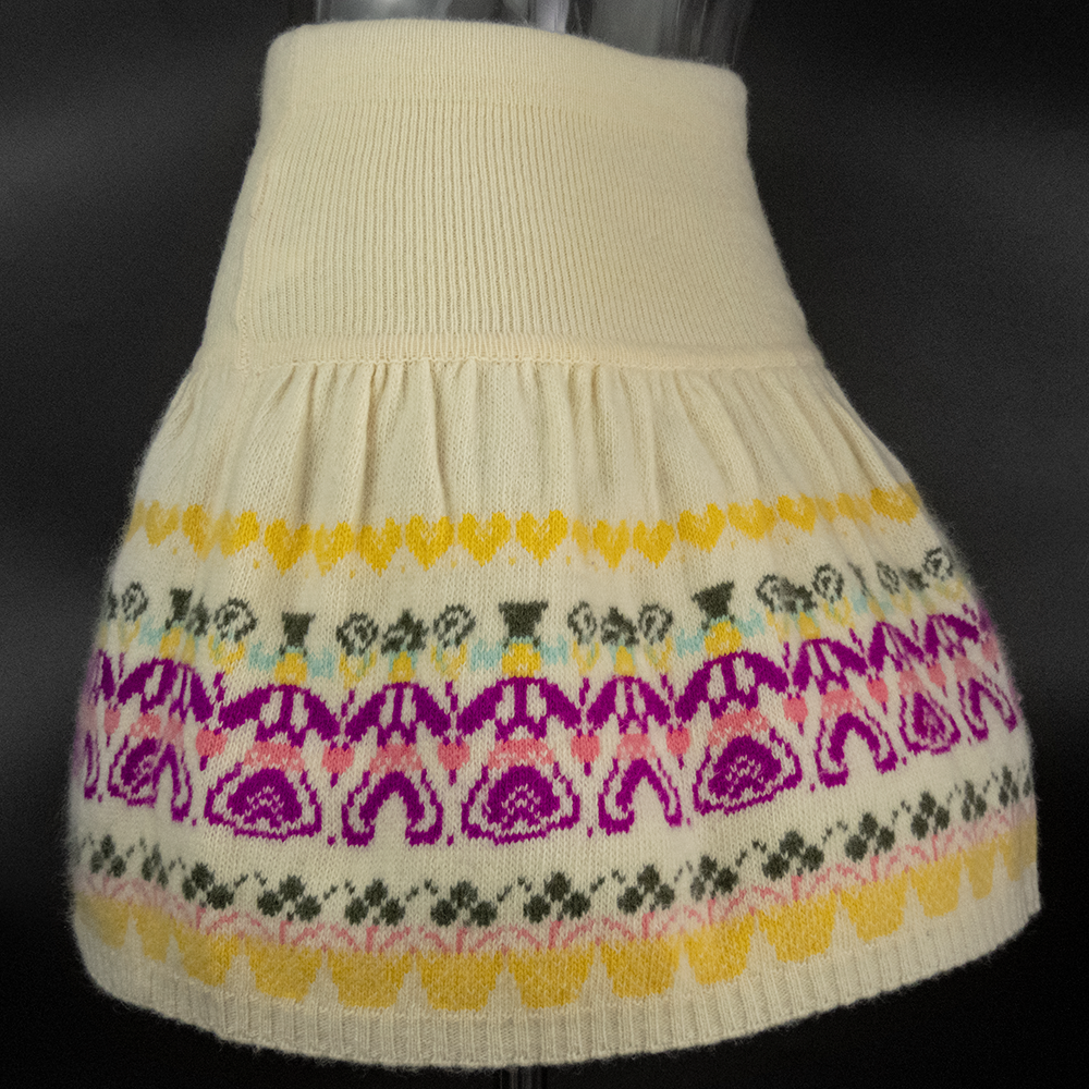 義大利品牌United Colors of Benetton 班尼頓鵝黃色羊毛圖騰織紋高腰短裙 義大利製-細節圖4