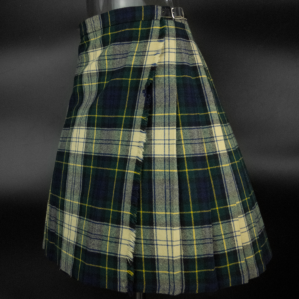 英格蘭藍色純羊毛抓褶墨綠色格紋扣帶流蘇 蘇格蘭短裙 一片裙 英國製-細節圖2