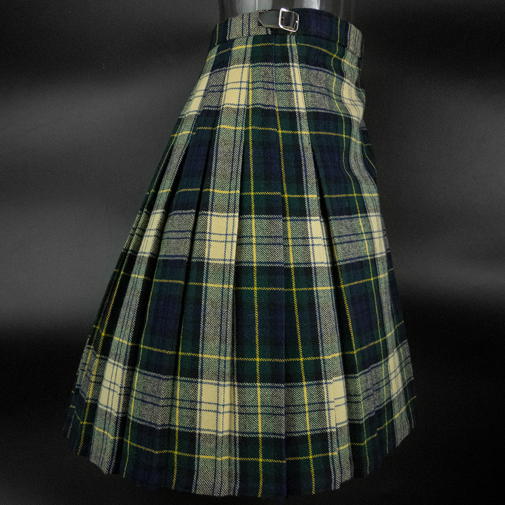 英格蘭藍色純羊毛抓褶墨綠色格紋扣帶流蘇 蘇格蘭短裙 一片裙 英國製-細節圖3