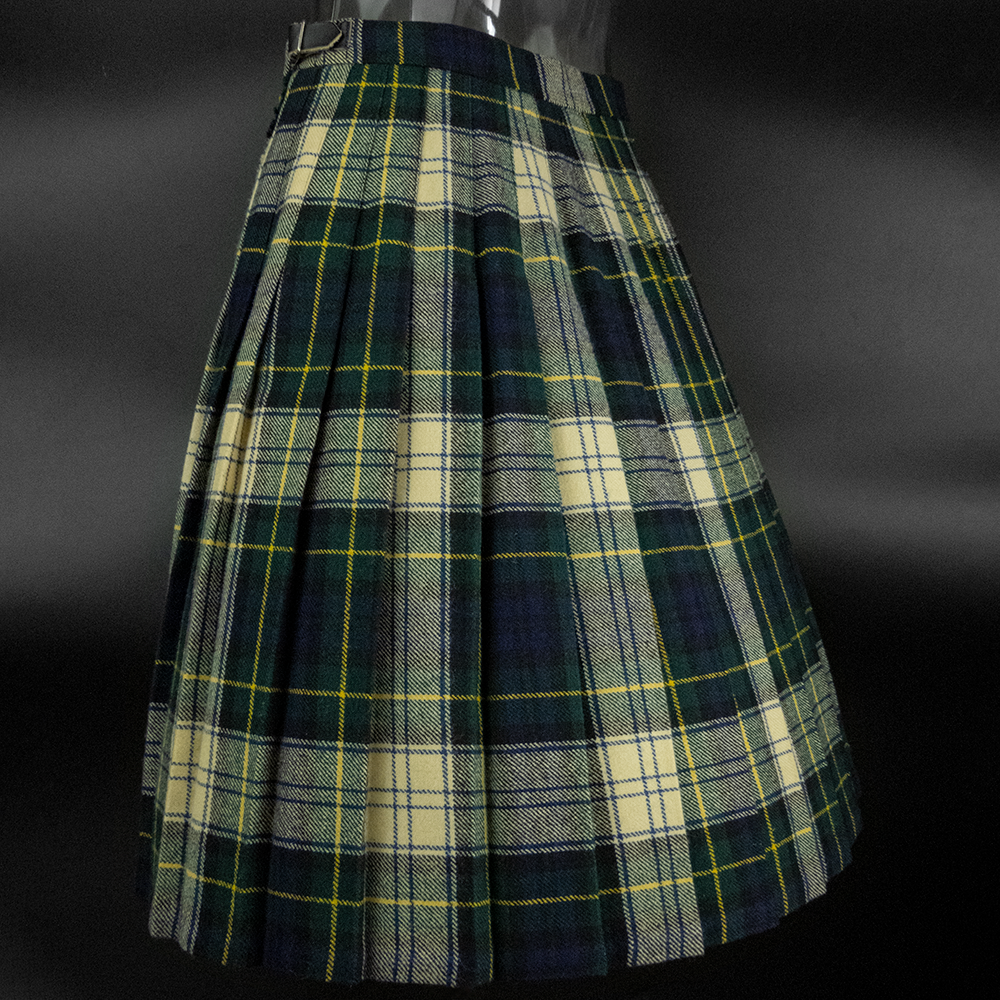 英格蘭藍色純羊毛抓褶墨綠色格紋扣帶流蘇 蘇格蘭短裙 一片裙 英國製-細節圖4