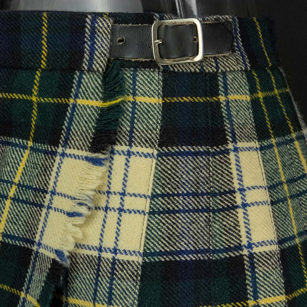 英格蘭藍色純羊毛抓褶墨綠色格紋扣帶流蘇 蘇格蘭短裙 一片裙 英國製-細節圖5