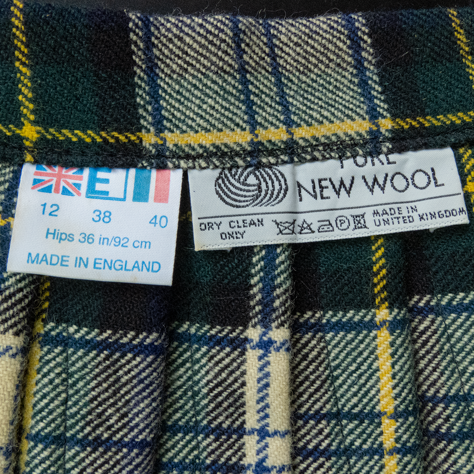 英格蘭藍色純羊毛抓褶墨綠色格紋扣帶流蘇 蘇格蘭短裙 一片裙 英國製-細節圖6