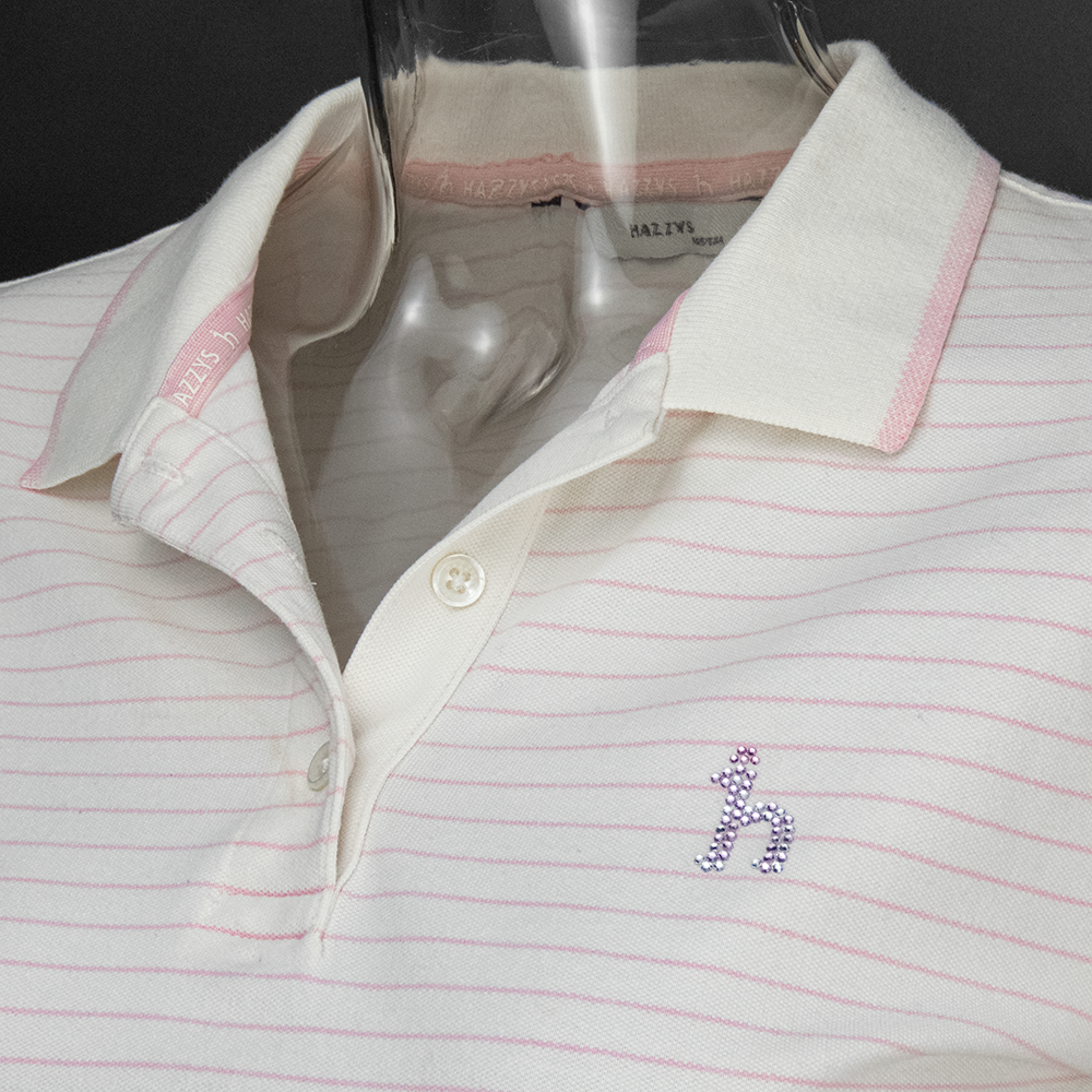 Hazzys 哈吉斯粉紅色線條水鑽小狗短袖 POLO衫 165號-細節圖3