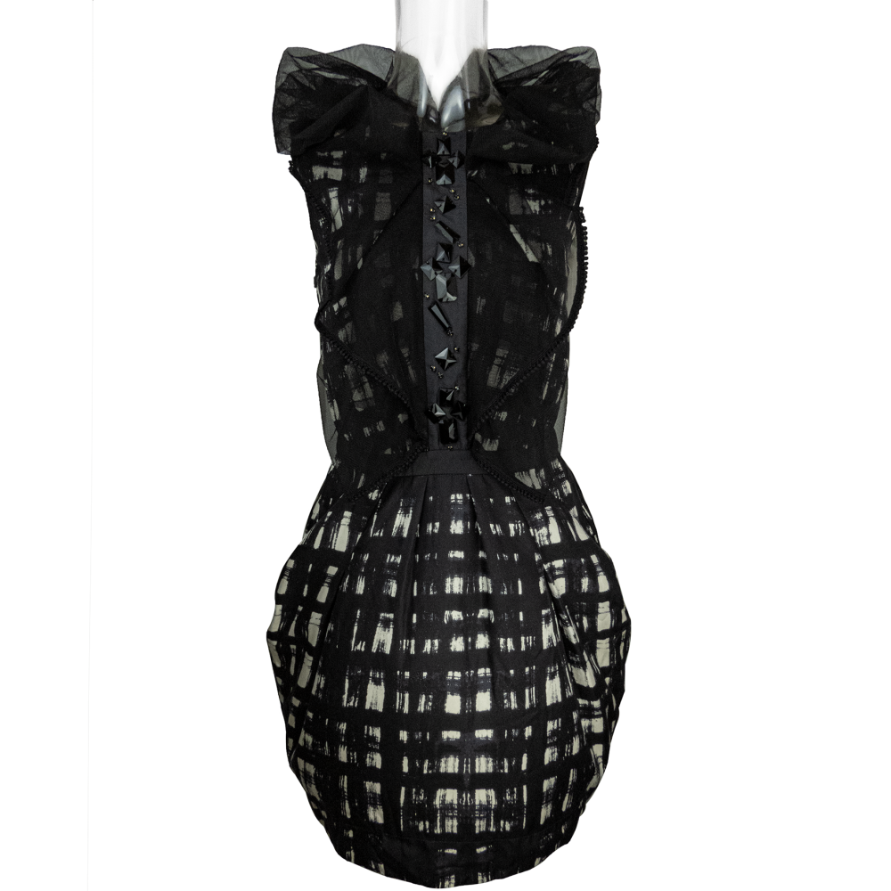 台灣時裝設計師品牌CHARINYEH 葉珈伶純蠶絲網紗抓褶寶石無袖洋裝 M號-細節圖2