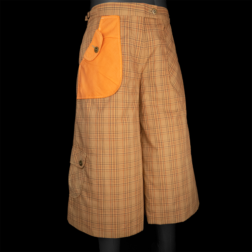 泰國品牌Playground橘色格紋口袋五分休閒褲-細節圖2