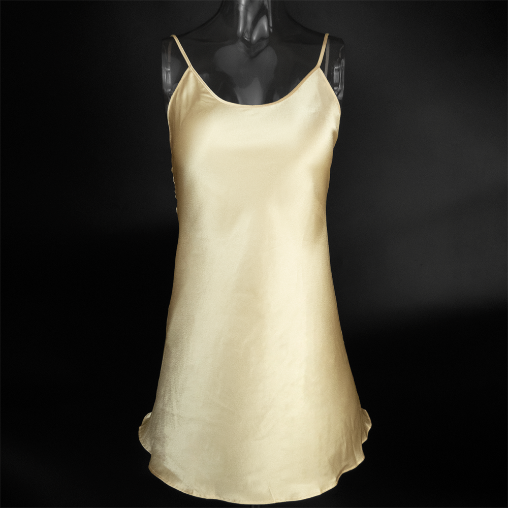 COEMI香檳金色綢緞背後綁帶細肩帶睡衣 睡裙 38號 歐洲製-細節圖2