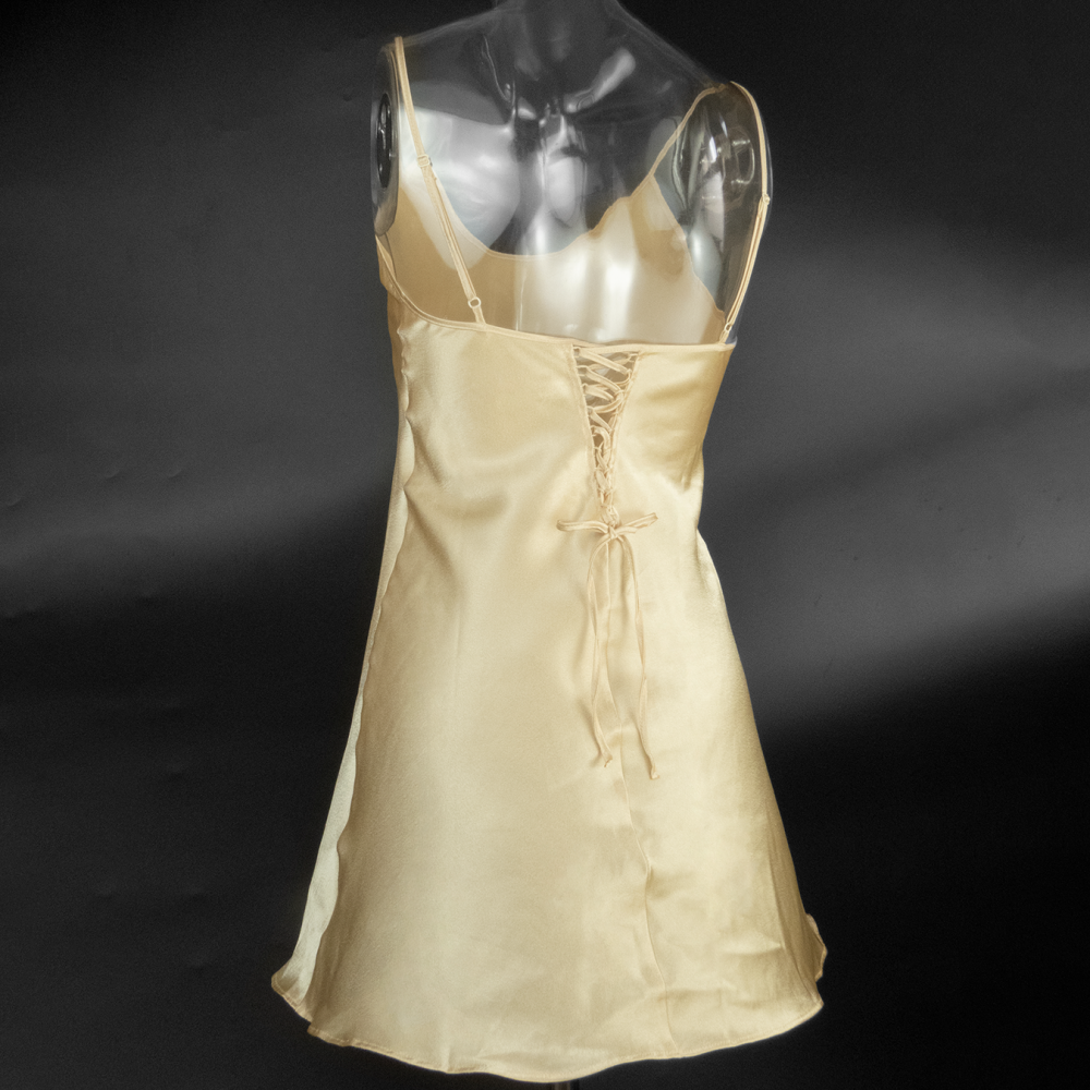 COEMI香檳金色綢緞背後綁帶細肩帶睡衣 睡裙 38號 歐洲製-細節圖3