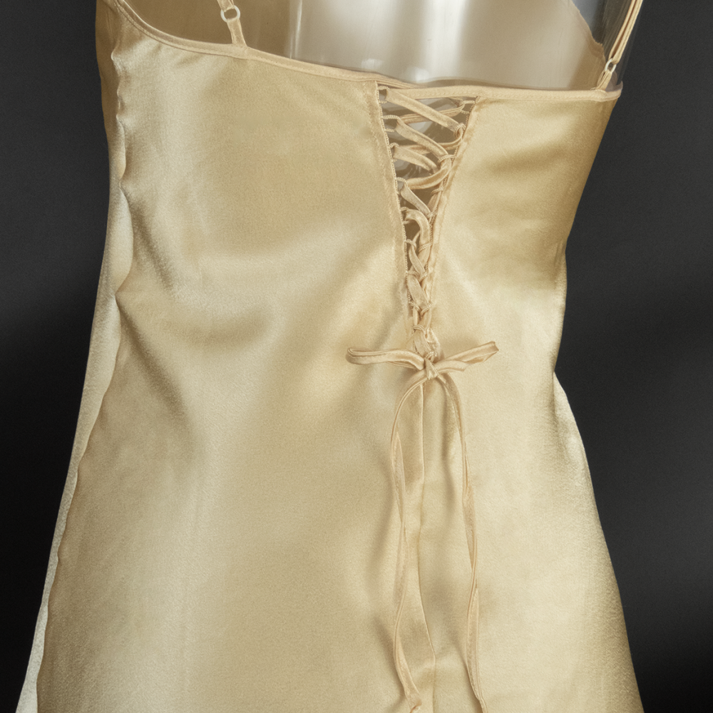 COEMI香檳金色綢緞背後綁帶細肩帶睡衣 睡裙 38號 歐洲製-細節圖4