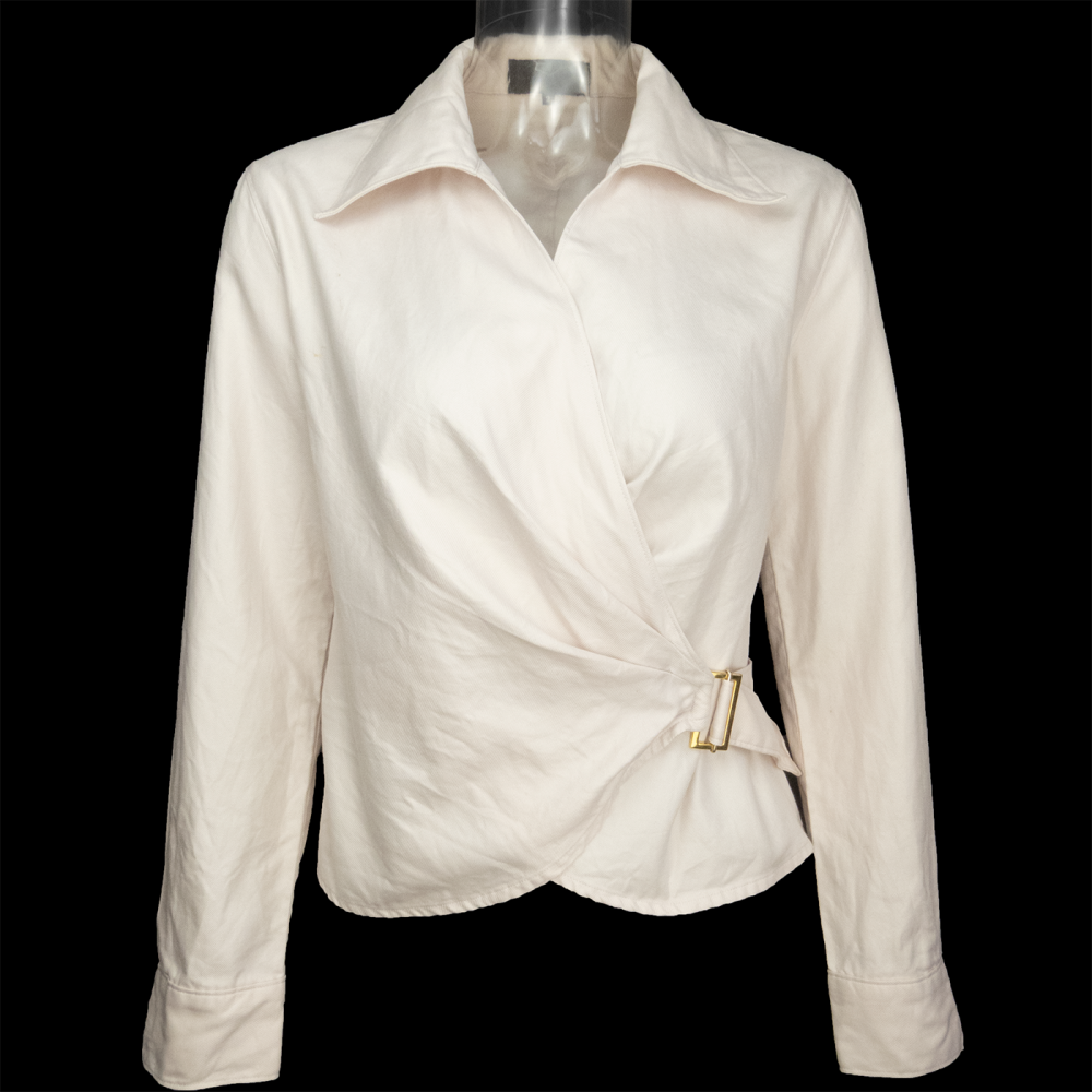 日本專櫃品牌UNTITLED淡粉色交叉腰帶長袖外套 2號 日本製-細節圖2