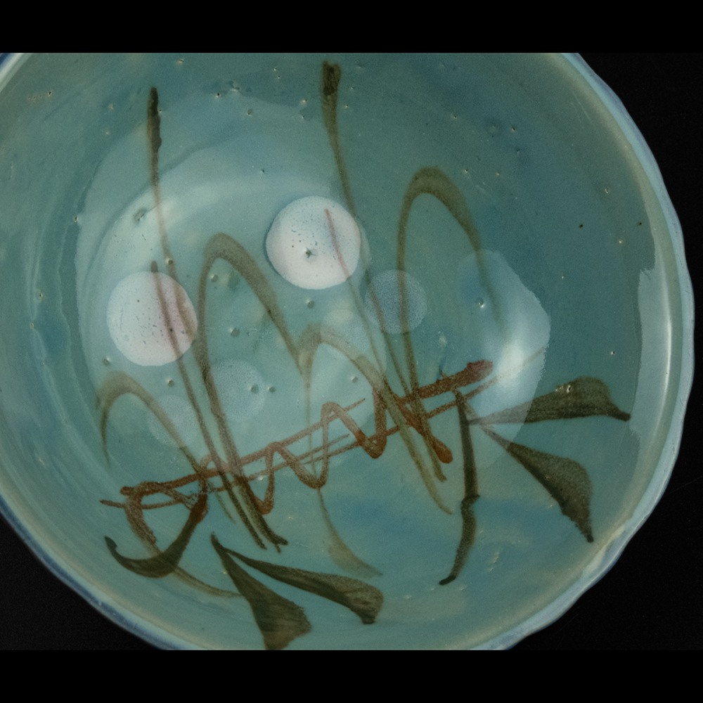 古董手繪法青色粉白花陶瓷老碗-細節圖3