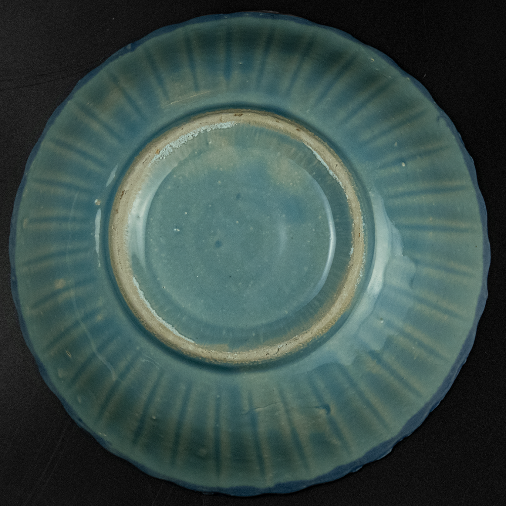 古董手繪法青色粉白花陶瓷老碗-細節圖4