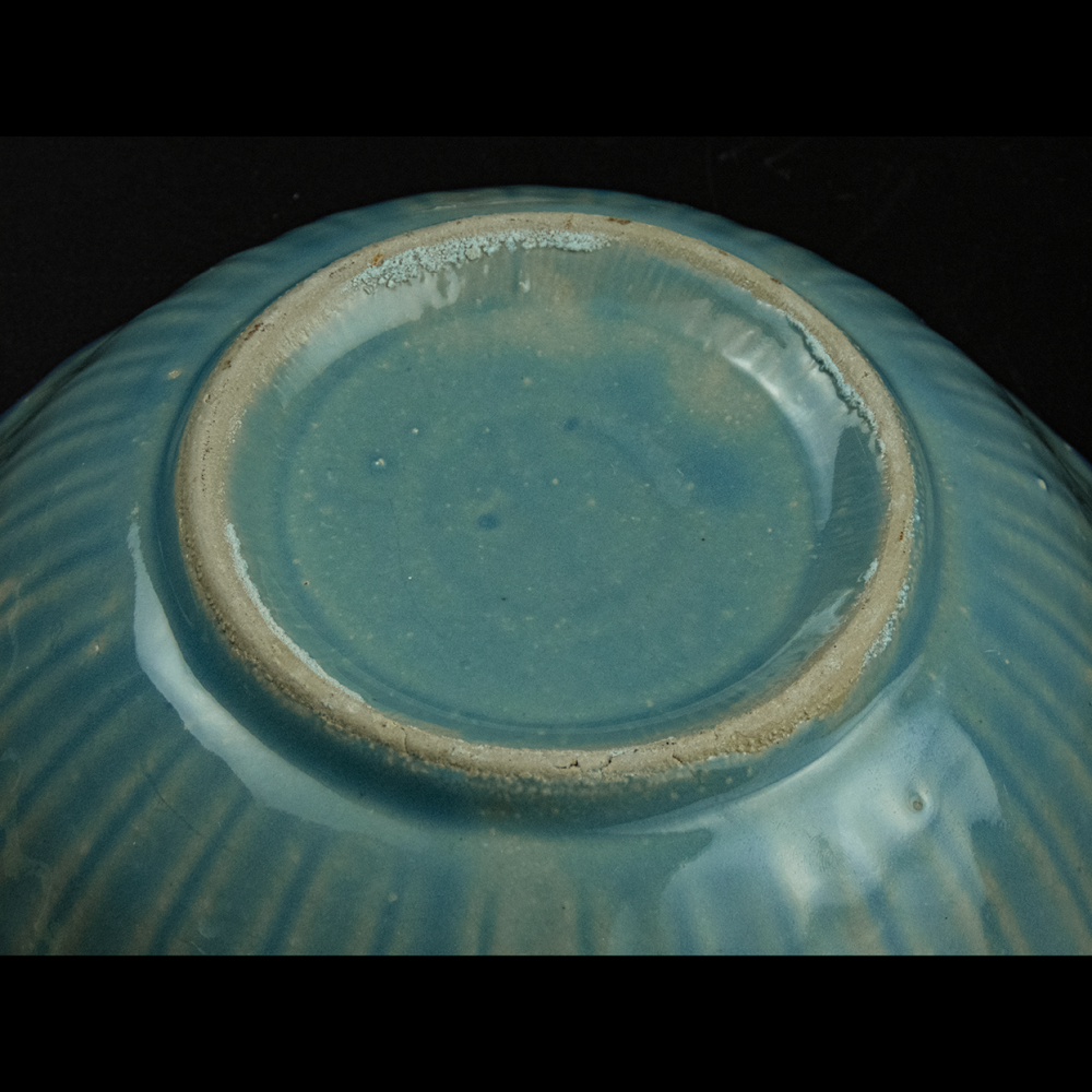 古董手繪法青色粉白花陶瓷老碗-細節圖5