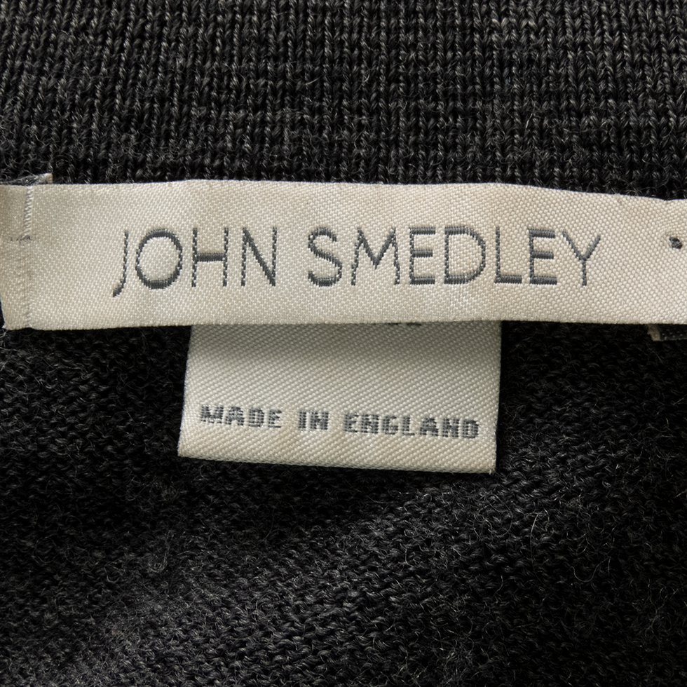 英國品牌John Smedley鐵灰色美麗諾純羊毛菱格POLO領長袖毛衣 英國製-細節圖6