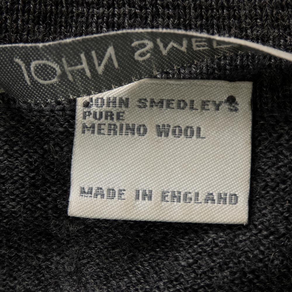 英國品牌John Smedley鐵灰色美麗諾純羊毛菱格POLO領長袖毛衣 英國製-細節圖7