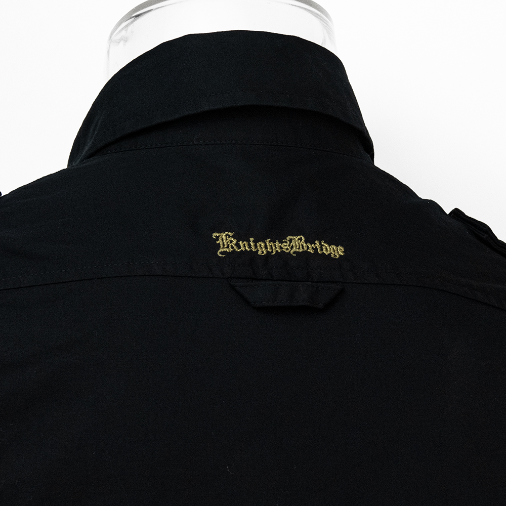 KnightsBridge (KB)專櫃品牌黑色刺繡肩章軍裝長袖襯衫 窄版 L號-細節圖6